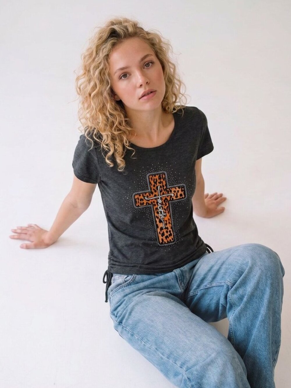 Fashion of New York Cheetah Cross Black Tee